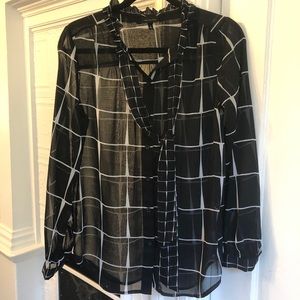 Sheer blouse with neck tie
